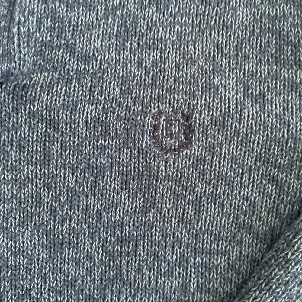 Chaps Button Mock Neck Sweater Mens Large Faux‎ Suede Elbow Patch Blue Pullover